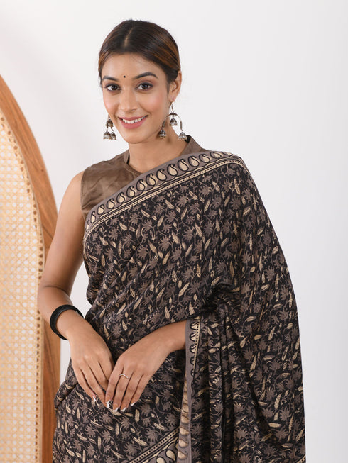 MULMUL MALANDRA BLOCK PRINTED MODAL SATIN SAREE MULMUL MALANDRA BLOCK PRINTED MODAL SATIN SAREE